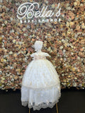 Style 1408 baptism Dress in Ivory with Champagne Lace (ONLY DRESS AND BONNET) FINAL SALE NO REFUND