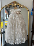 Karol Baptism Dress in Champagne (FINAL SALE DRESS HAS IMPERFECTION SEE DESCRIPTION/ VENTA FINAL MODELO CON IMPERFECCION LEER DESCRIPCION
