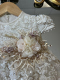 Karol Baptism Dress in Champagne (FINAL SALE DRESS HAS IMPERFECTION SEE DESCRIPTION/ VENTA FINAL MODELO CON IMPERFECCION LEER DESCRIPCION