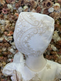 Style 1408 baptism Dress in Ivory with Champagne Lace (ONLY DRESS AND BONNET) FINAL SALE NO REFUND