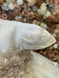 Style 1408 baptism Dress in Ivory with Champagne Lace (ONLY DRESS AND BONNET) FINAL SALE NO REFUND