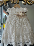 Karol Baptism Dress in Champagne (FINAL SALE DRESS HAS IMPERFECTION SEE DESCRIPTION/ VENTA FINAL MODELO CON IMPERFECCION LEER DESCRIPCION