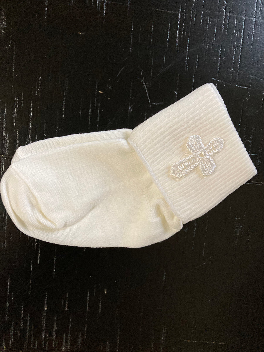 Boy baptism socks with cross Bella's Baptism Shop LLC