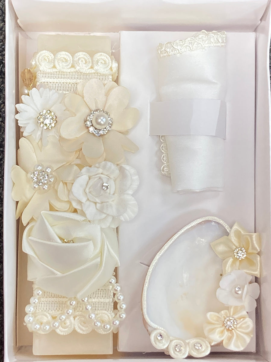 3 piece Girl baptism candle set in ivory Style 65 Bella's Baptism
