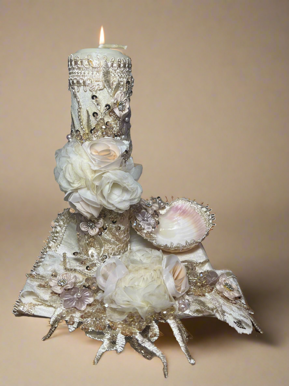 Deluxe 4 piece Girl baptism candle set in Champagne #1
