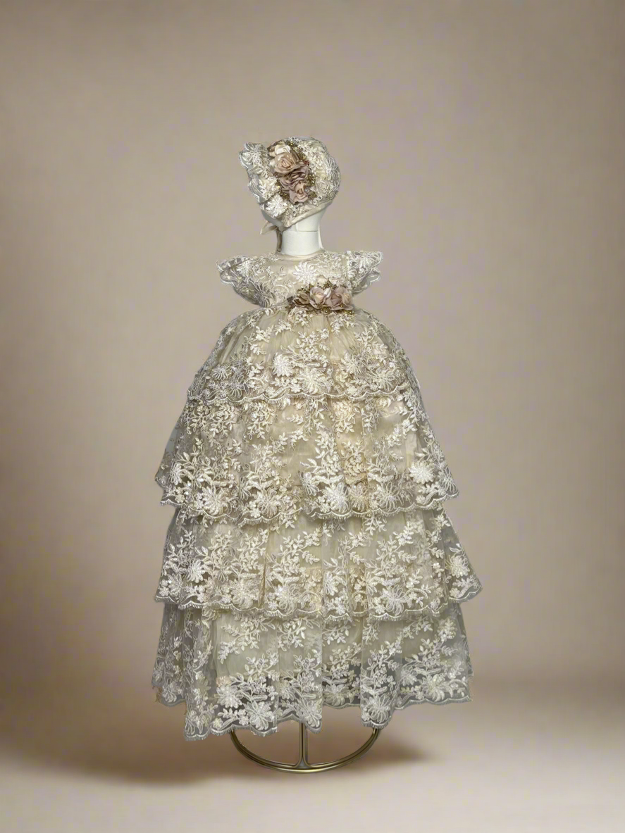 Marina Baptism Dress in Champagne 4 Layers/ Ropon Marina 4 olanes