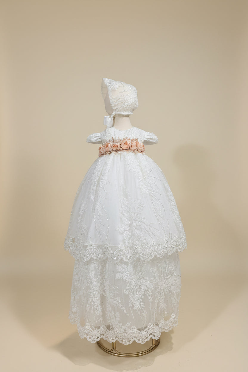 Ropon Reyna en tono Perla / Reyna Baptism Dress in Creamy Ivory