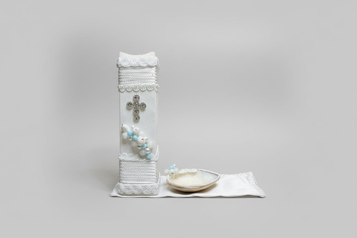 3 piece boy candle set In white