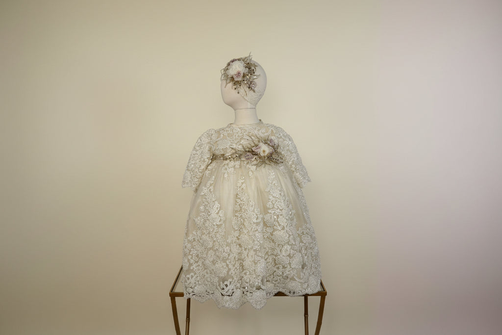 Ropon Sofia tono Champagne/ Sofia Baptism Dress in Champagne