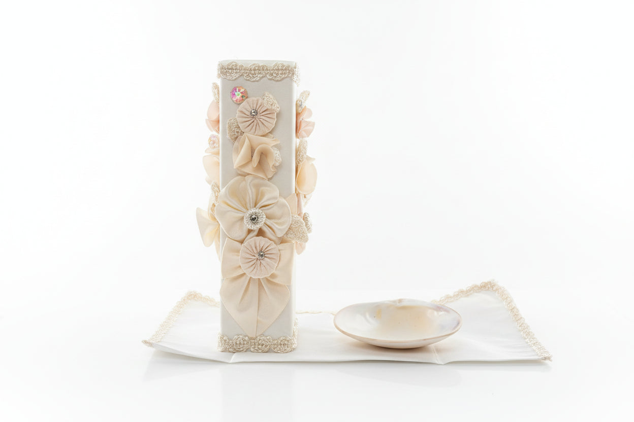 3 piece Girl baptism candle set in ivory #2