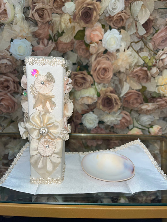 3 piece Girl baptism candle set in ivory #2