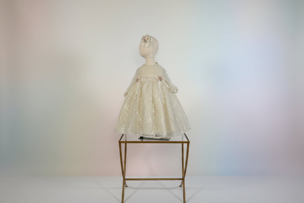Ropon Aurora tono Champagne/ Aurora Baptism Dress in Champagne