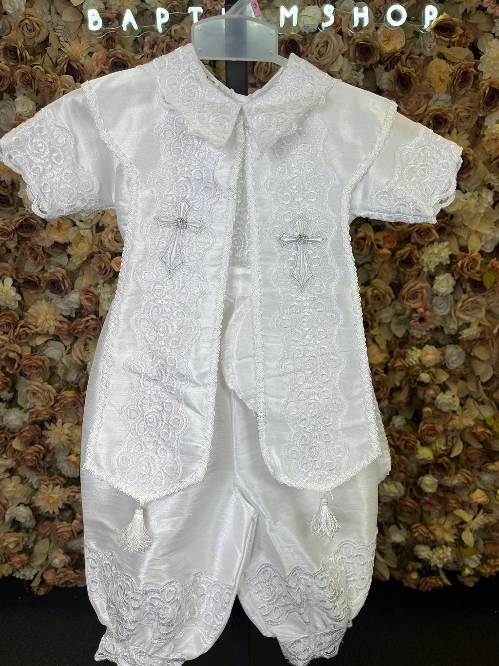 SIZE 3 Boy Baptism outfit in White style #434 (Outfit Only) Solamente Traje