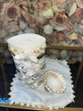 3 piece Girl baptism candle set in ivory