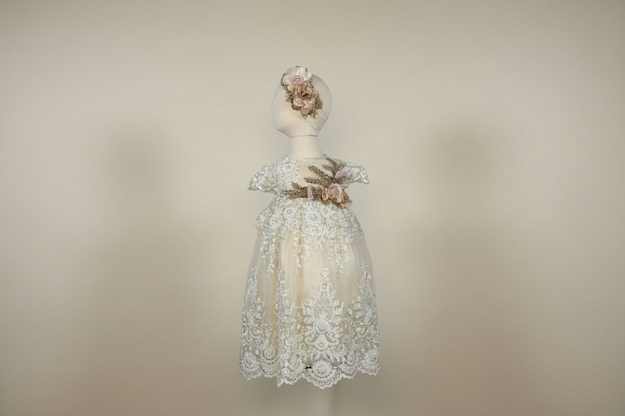 JAQUIE BAPTISM DRESS IN CHAMPAGNE/ ROPON JAQUIE EN TONO CHAMPAGNE