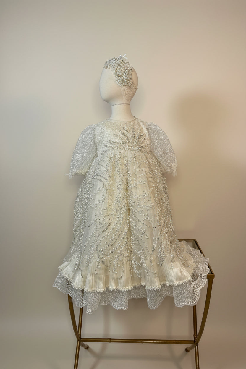Ropon Jazmin tono champagne / Jazmin Baptism Dress in Champagne