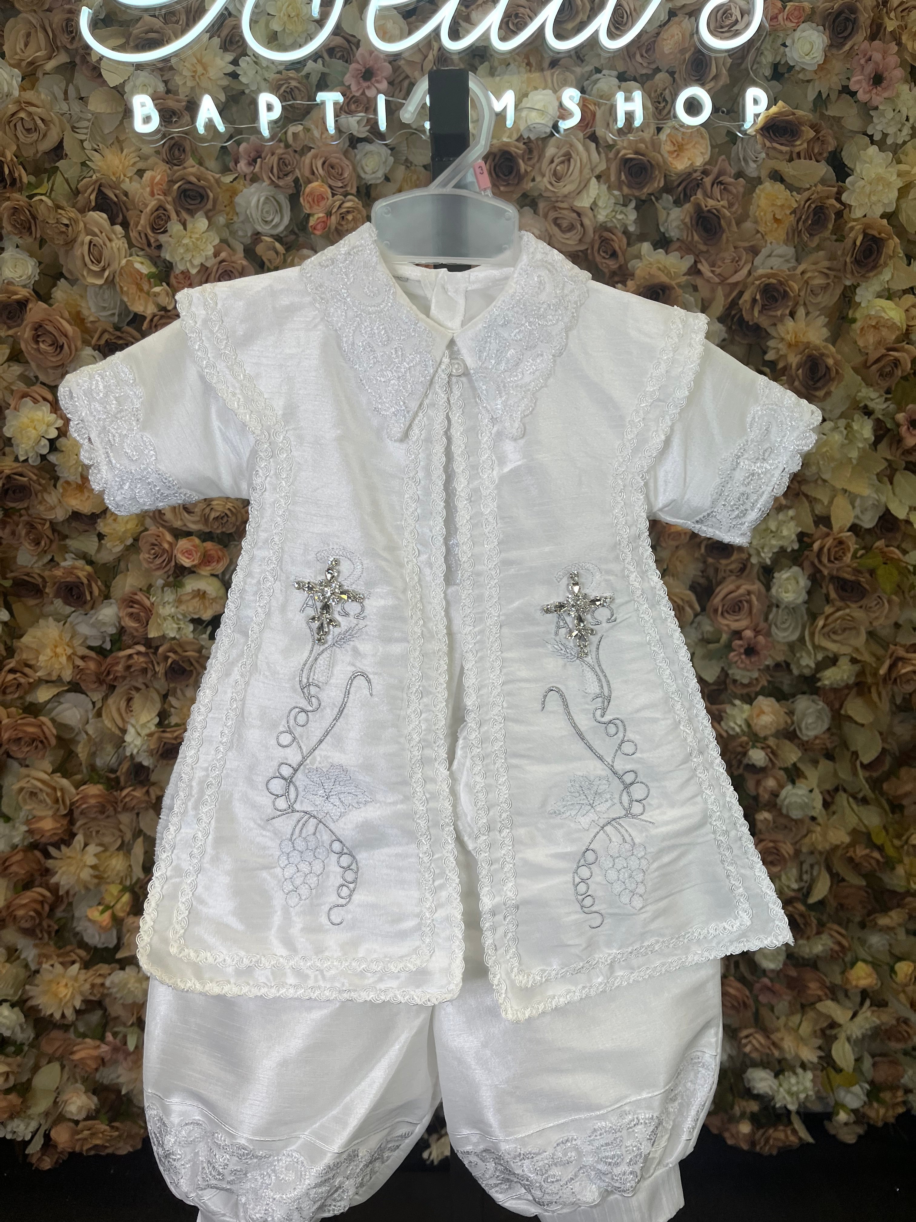SIZE 3 Boy Baptism outfit in White style #412 (Outfit Only) Solamente Traje