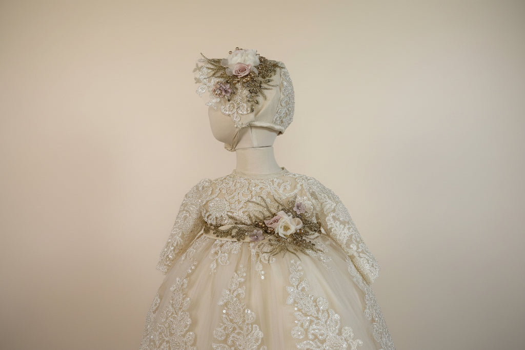 Ropon Sofia tono Champagne/ Sofia Baptism Dress in Champagne