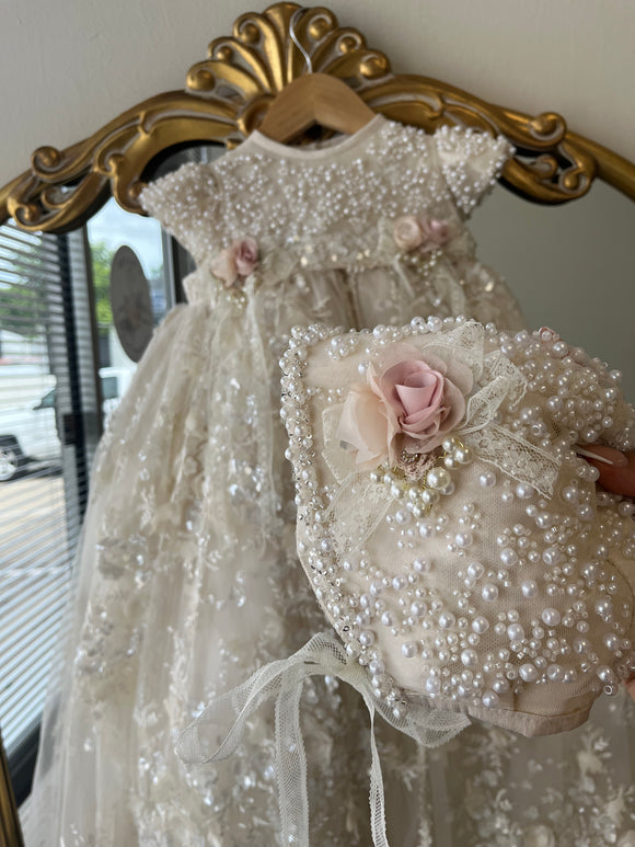 BOMBON BAPTISM DRESS IN CHAMPAGNE