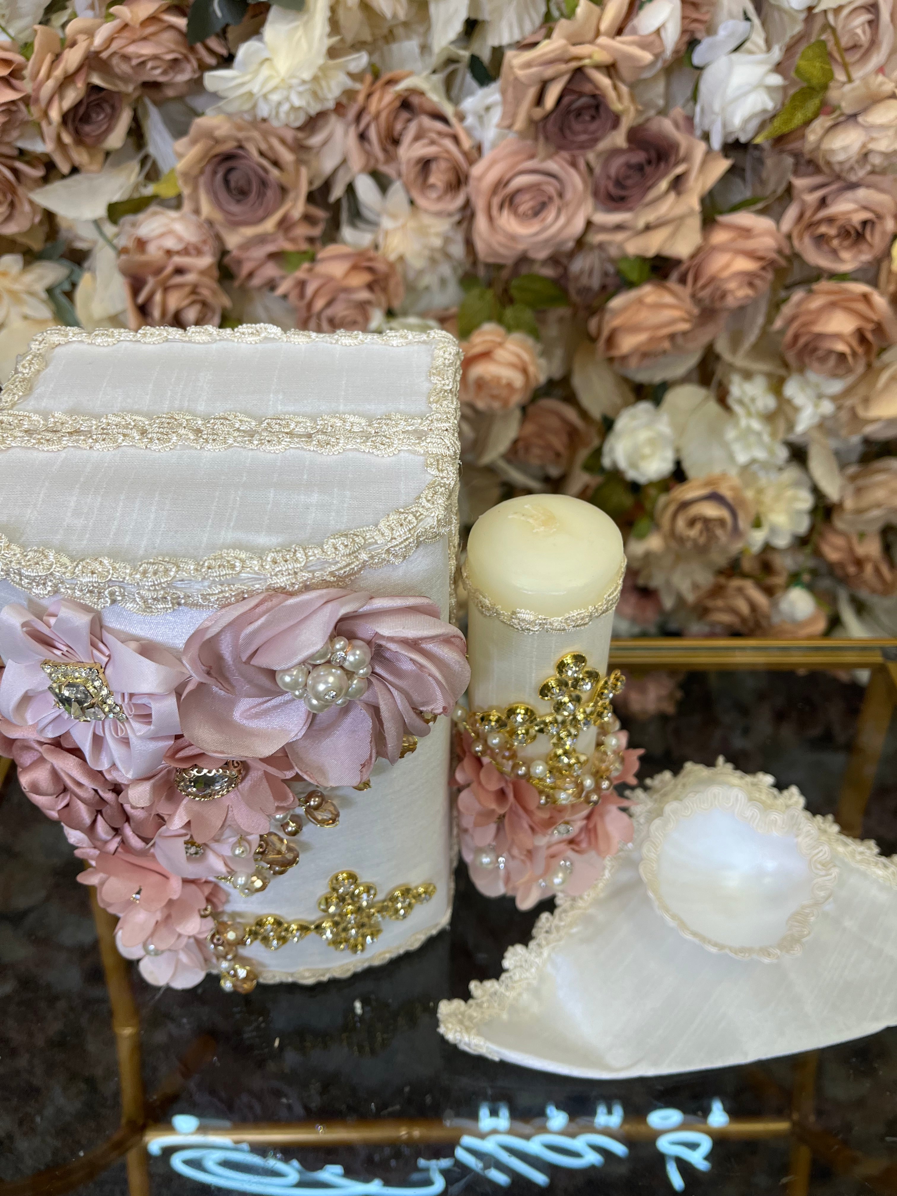 4 pz Wood box candle set in Ivory for girls #4