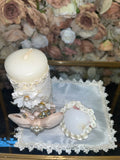 3 piece Girl baptism candle set in ivory