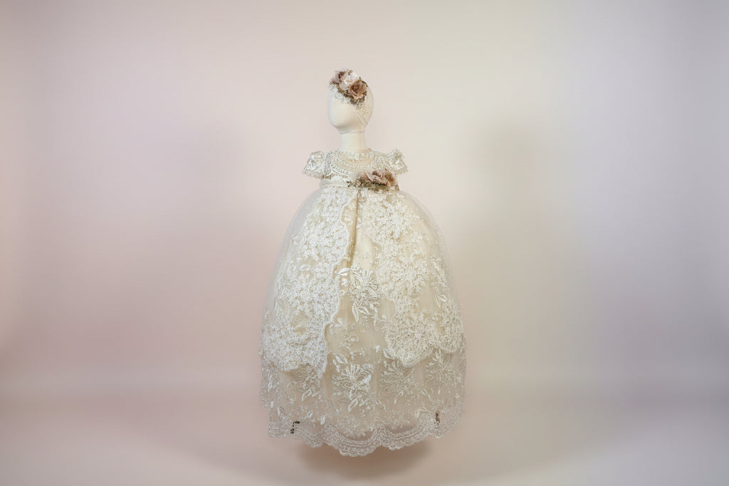 Ropon Atena tono Champagne/ Atena Baptism Dress in Champagne