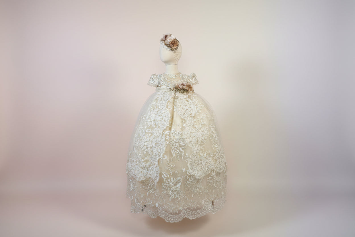 Ropon Atena tono Champagne/ Atena Baptism Dress in Champagne