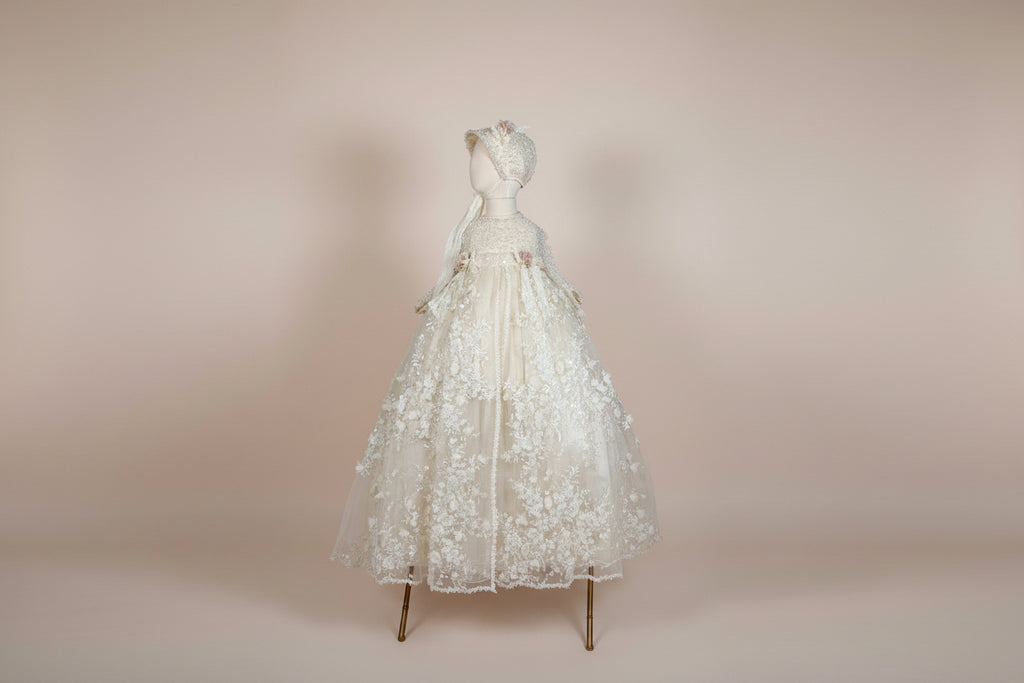 Ropon Aurora tono Champagne/ Aurora Baptism Dress in Champagne