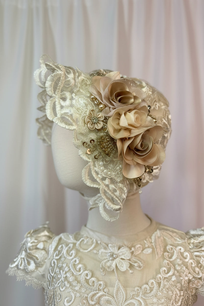 Ropon Atena tono Champagne/ Atena Baptism Dress in Champagne