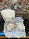 3 piece Girl baptism candle set in ivory