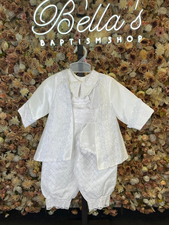 SIZE 3 Boy Baptism outfit in White style #416 (Outfit Only) Solamente Traje