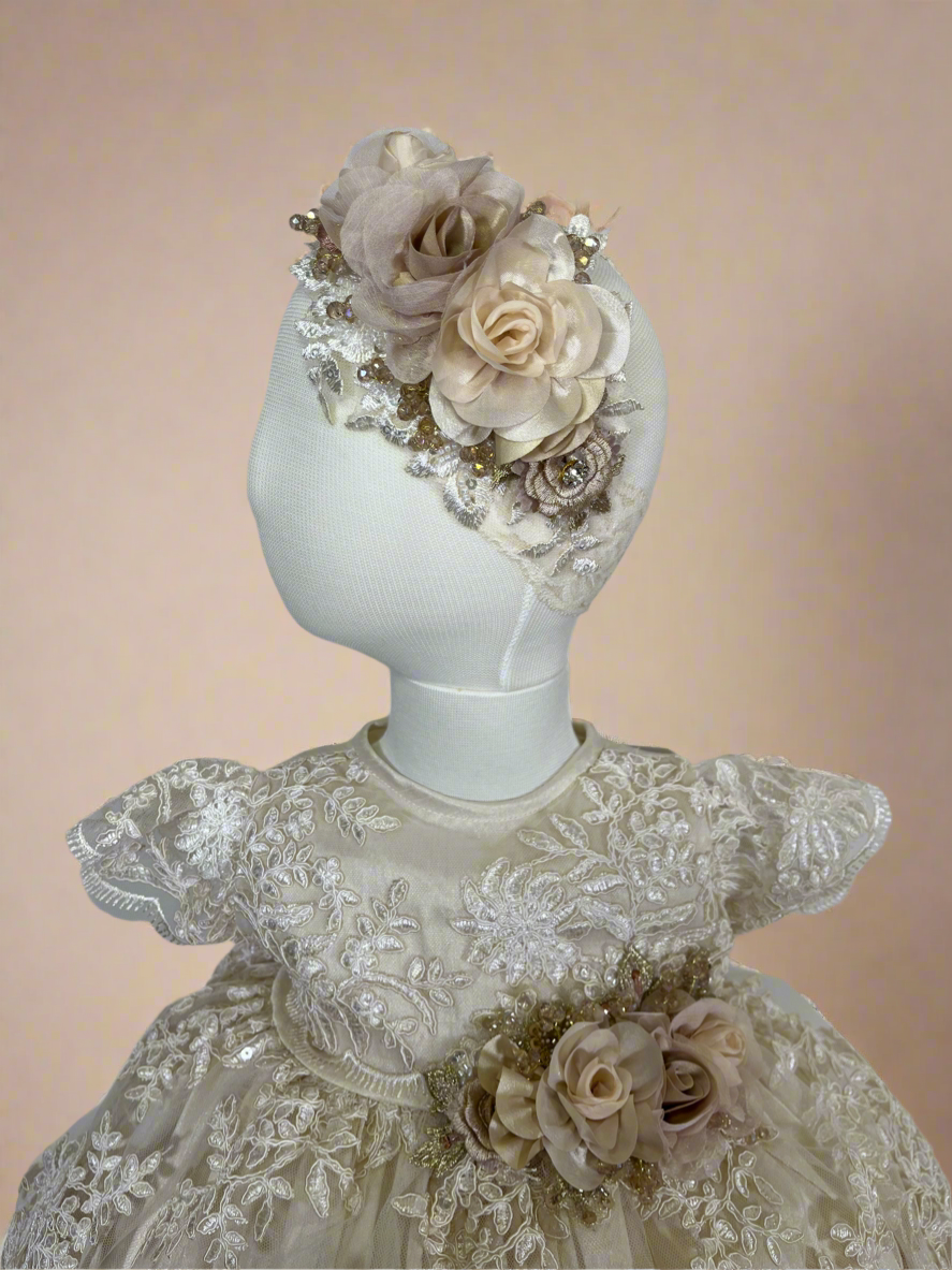 Marina Baptism Dress in Champagne 4 Layers/ Ropon Marina 4 olanes