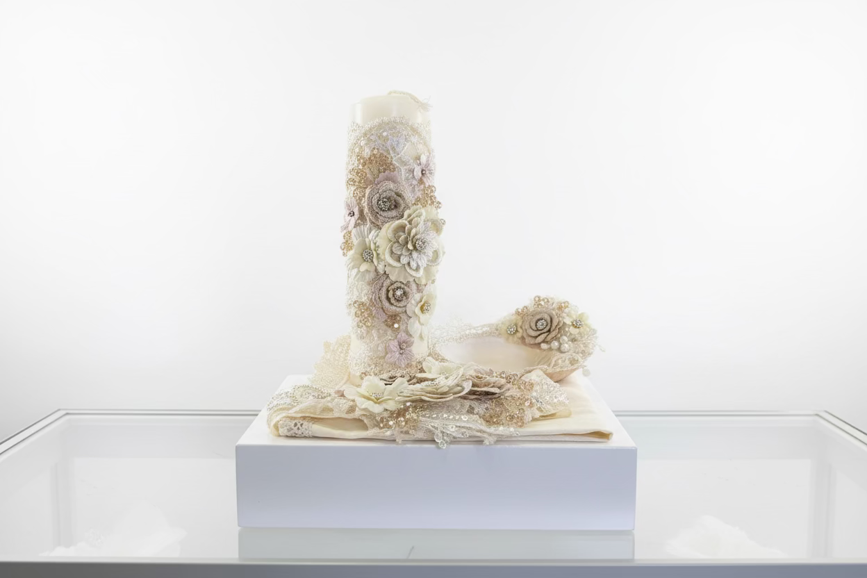 Deluxe 4 piece Girl baptism candle set in Champagne #11