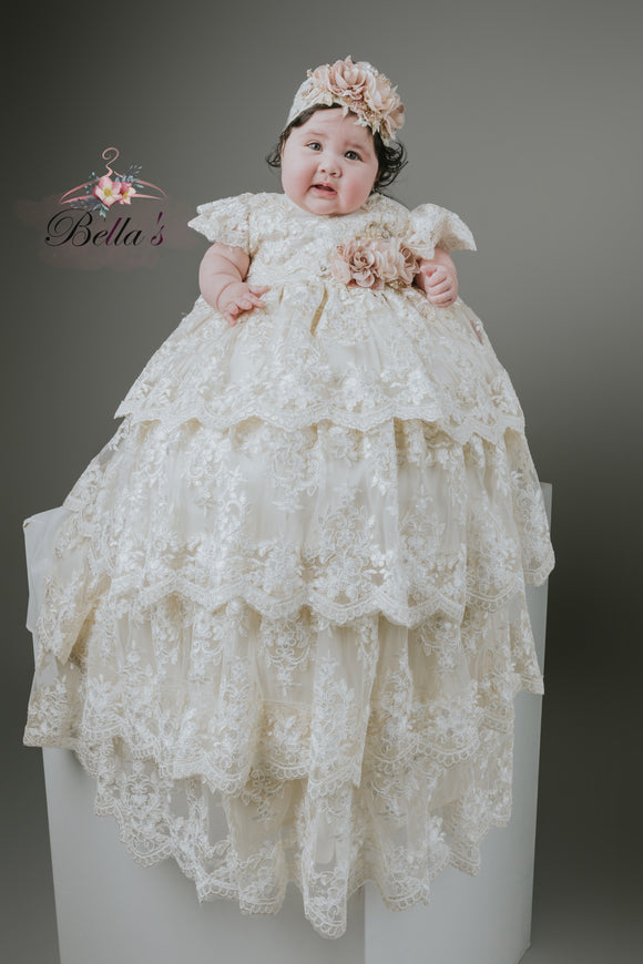 Marina Baptism Dress in Champagne 4 Layers