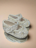 Girls’ Champagne Sequence Shoes with Sole/Zapatos Champagne con Piedreria para Niña con Suela