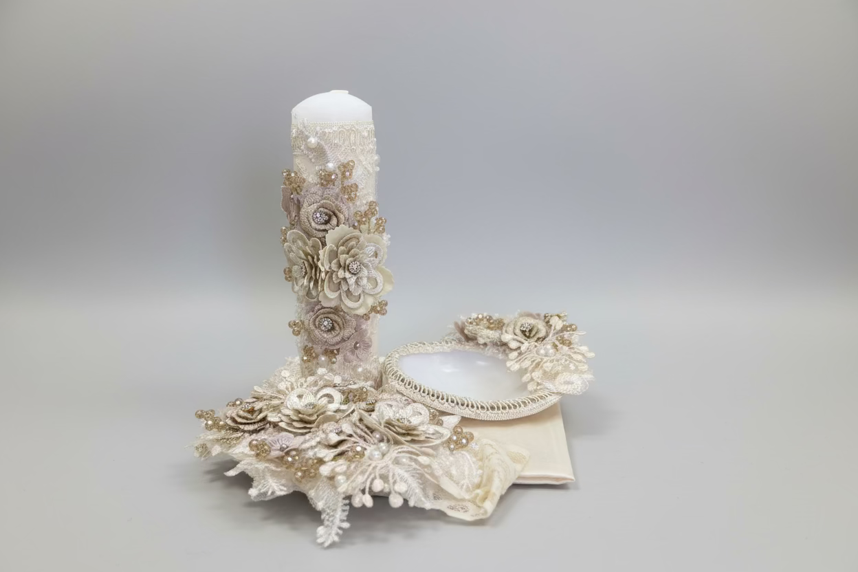 Deluxe 4 piece Girl baptism candle set in Champagne #12