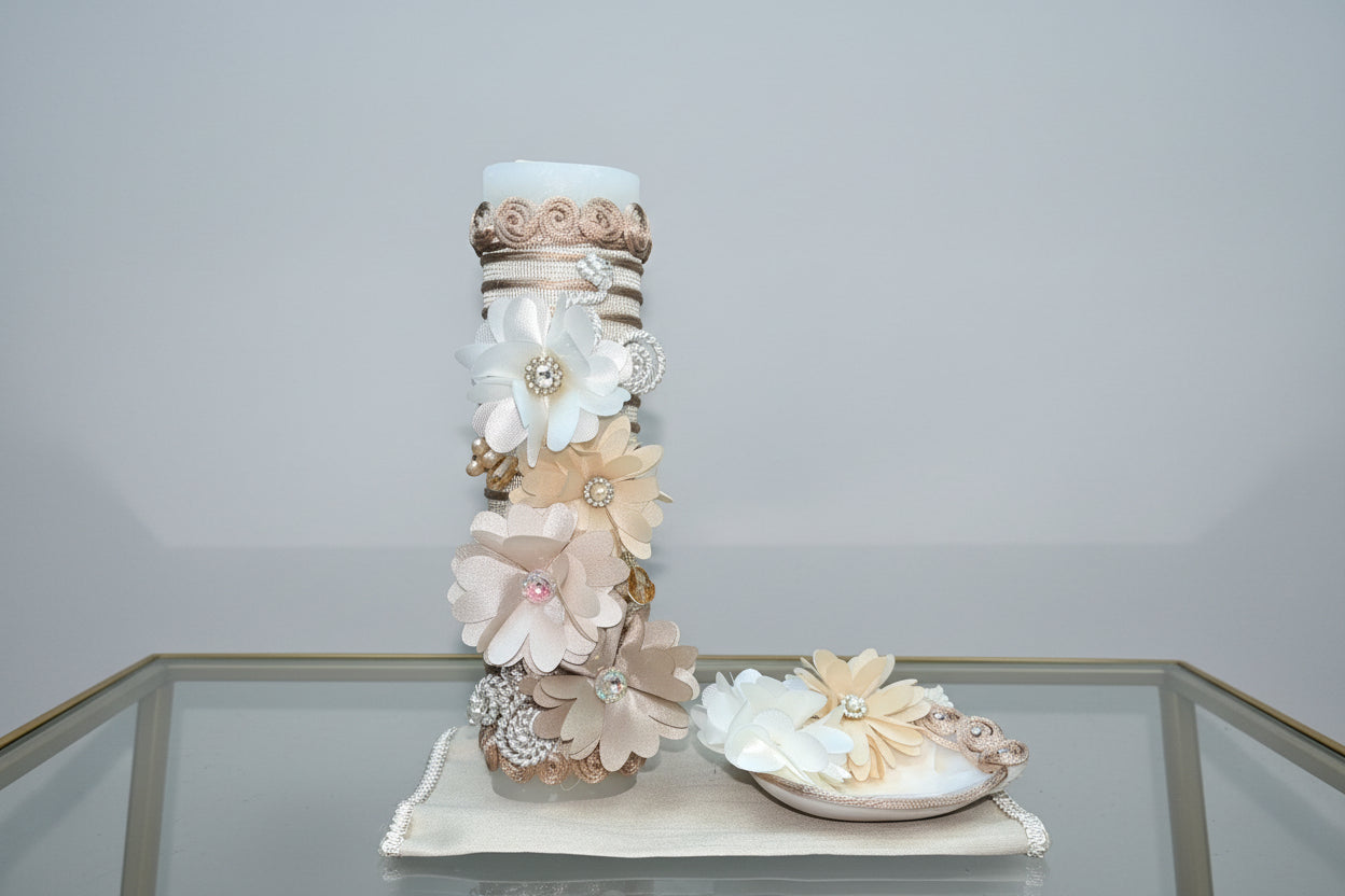 3 piece Girl baptism candle set in champage Style 36