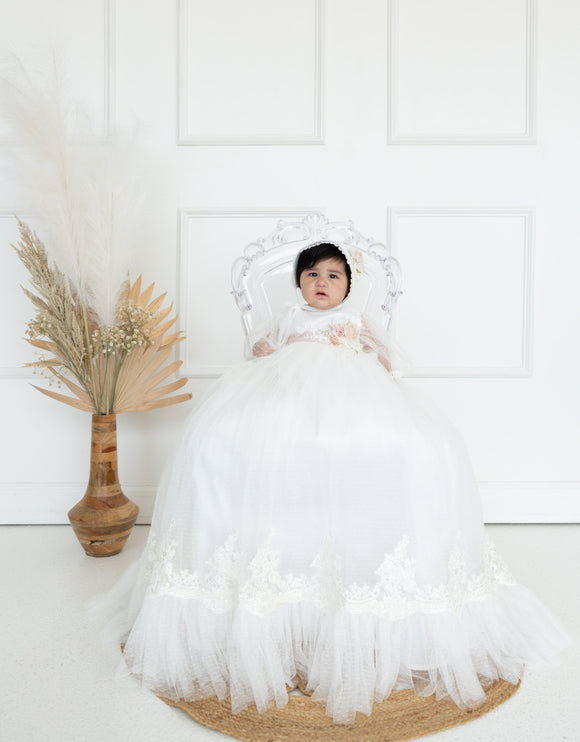 Romina Baptism Dress in Creamy Ivory/ Ropon Romina en tono Perla