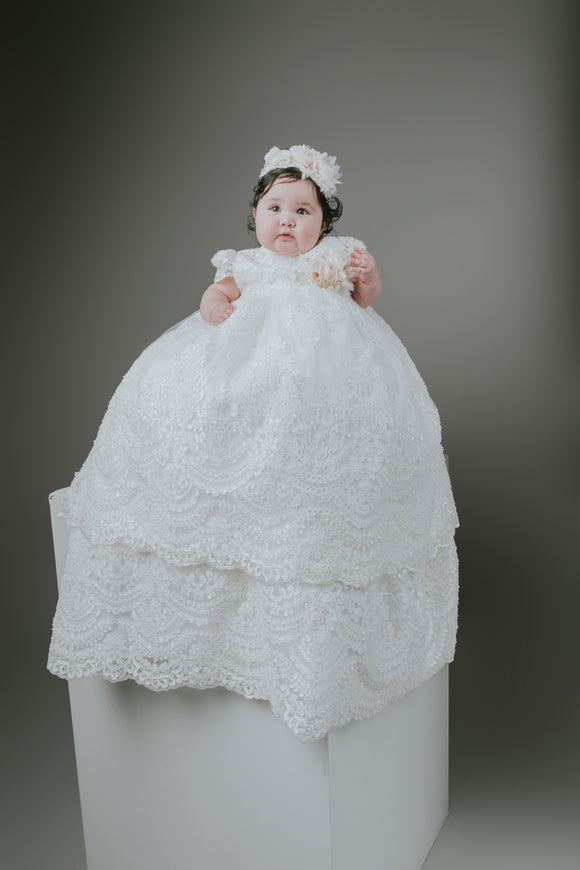 Kenia Baptism Dress in Creamy Ivory / Traditional two piece