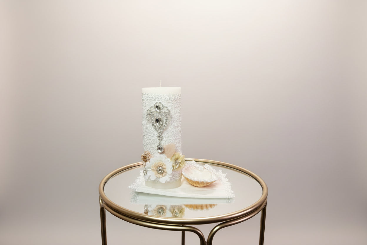 3 piece Girl baptism candle set in White Style 28