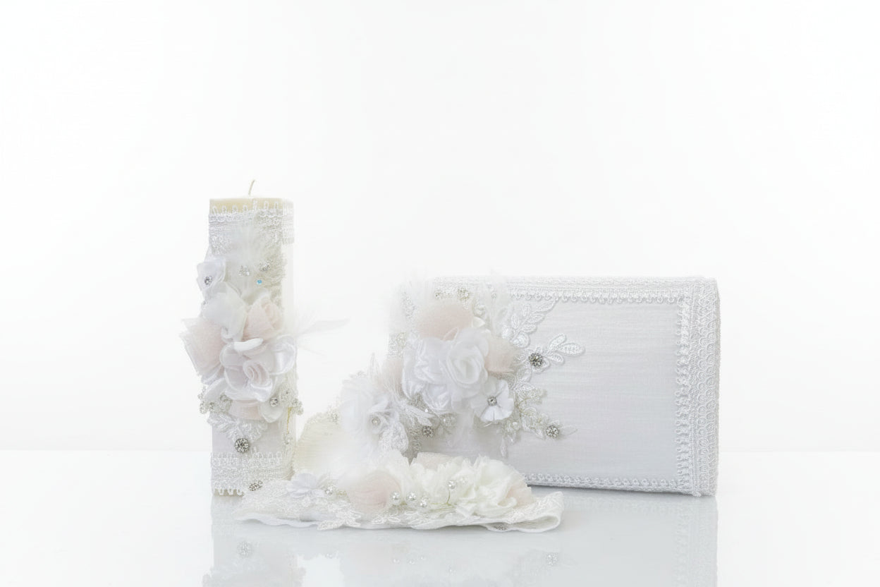 Deluxe White Candle set for girls in white