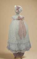 Denise Baptism Dress in Creamy Ivory/ Ropon Denise en tono Perla (DRESS AND BONNET ONLY/ ROPON Y GORRITO SOLAMENTE)