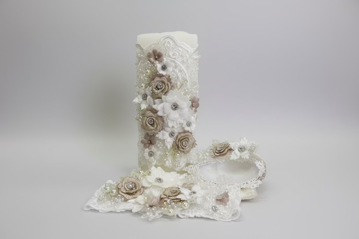 Deluxe 4 piece Girl baptism candle set in ivory #7