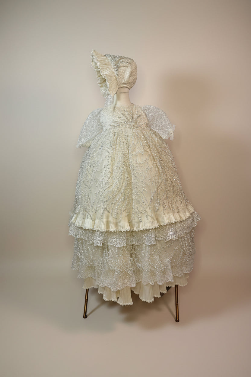 Ropon Jazmin tono champagne / Jazmin Baptism Dress in Champagne