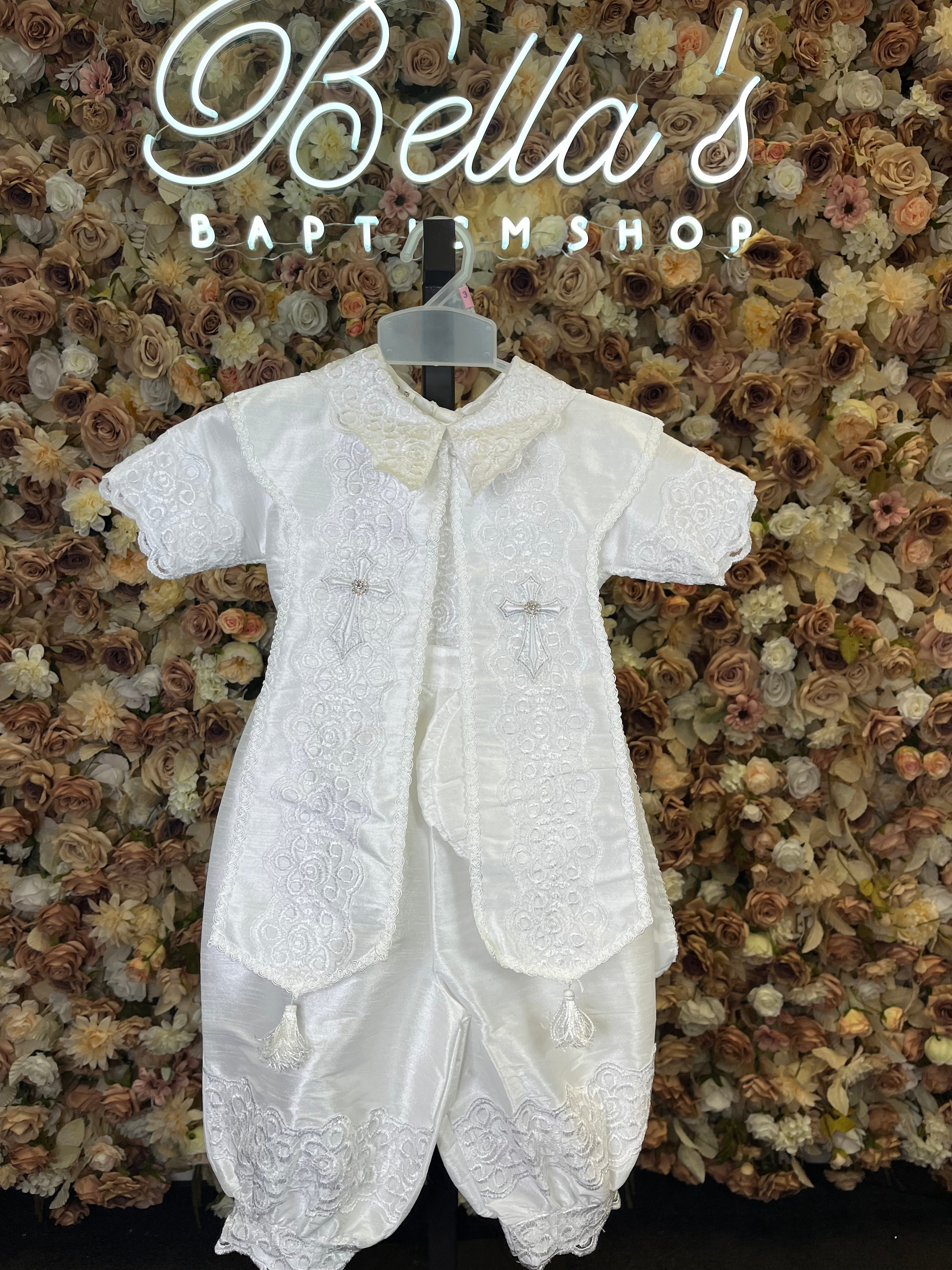 SIZE 3 Boy Baptism outfit in White style #434 (Outfit Only) Solamente Traje