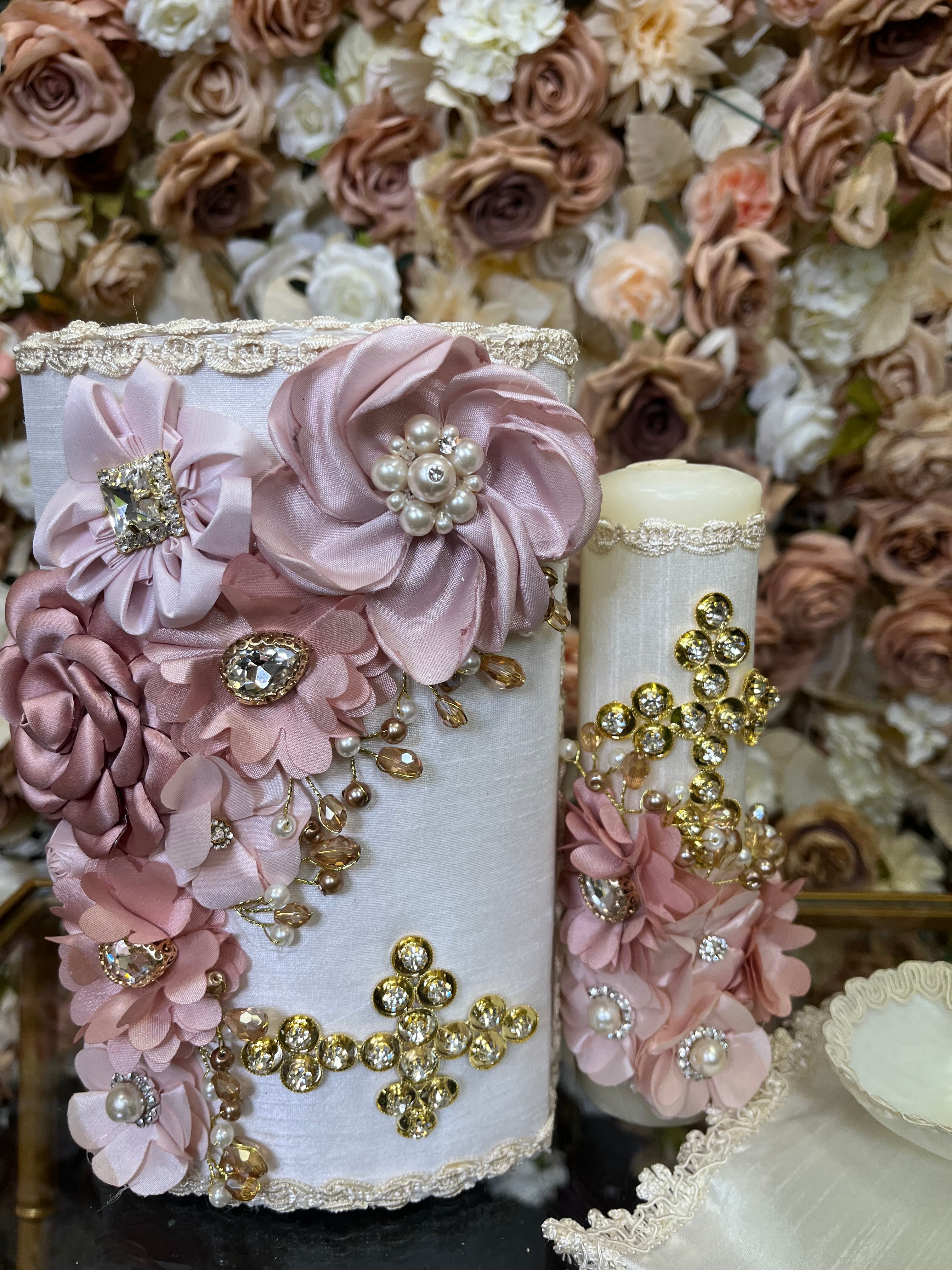 4 pz Wood box candle set in Ivory for girls #4