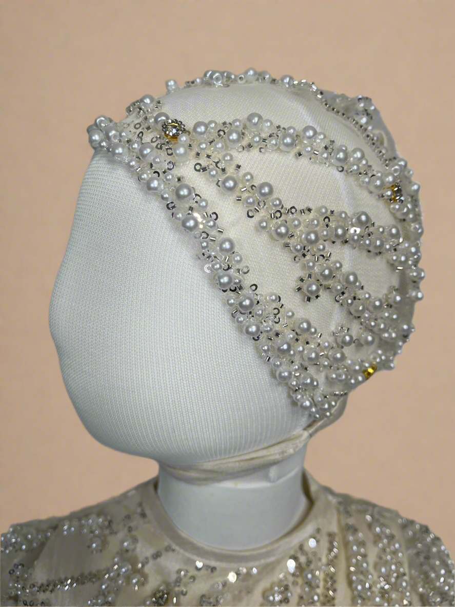 Perla Baptism Dress in Champagne Long Sleeve