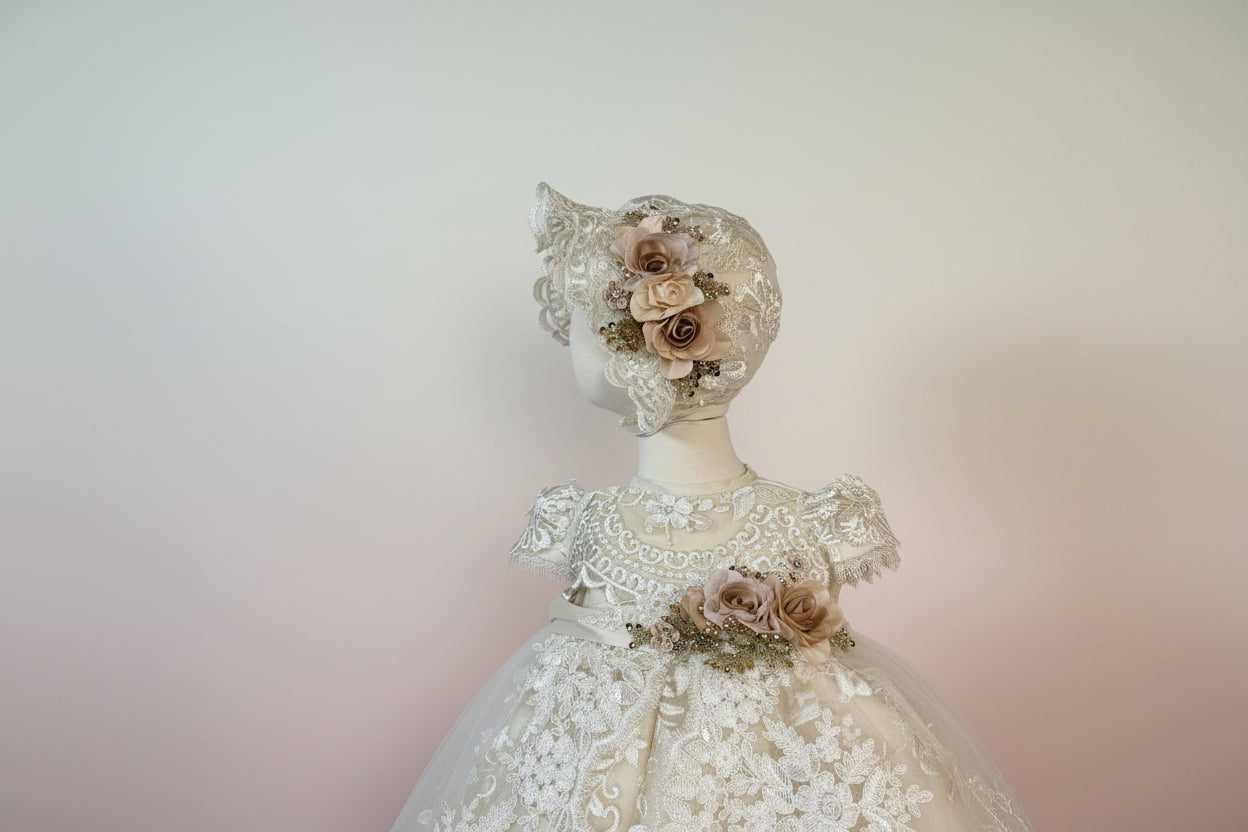 Ropon Atena tono Champagne/ Atena Baptism Dress in Champagne