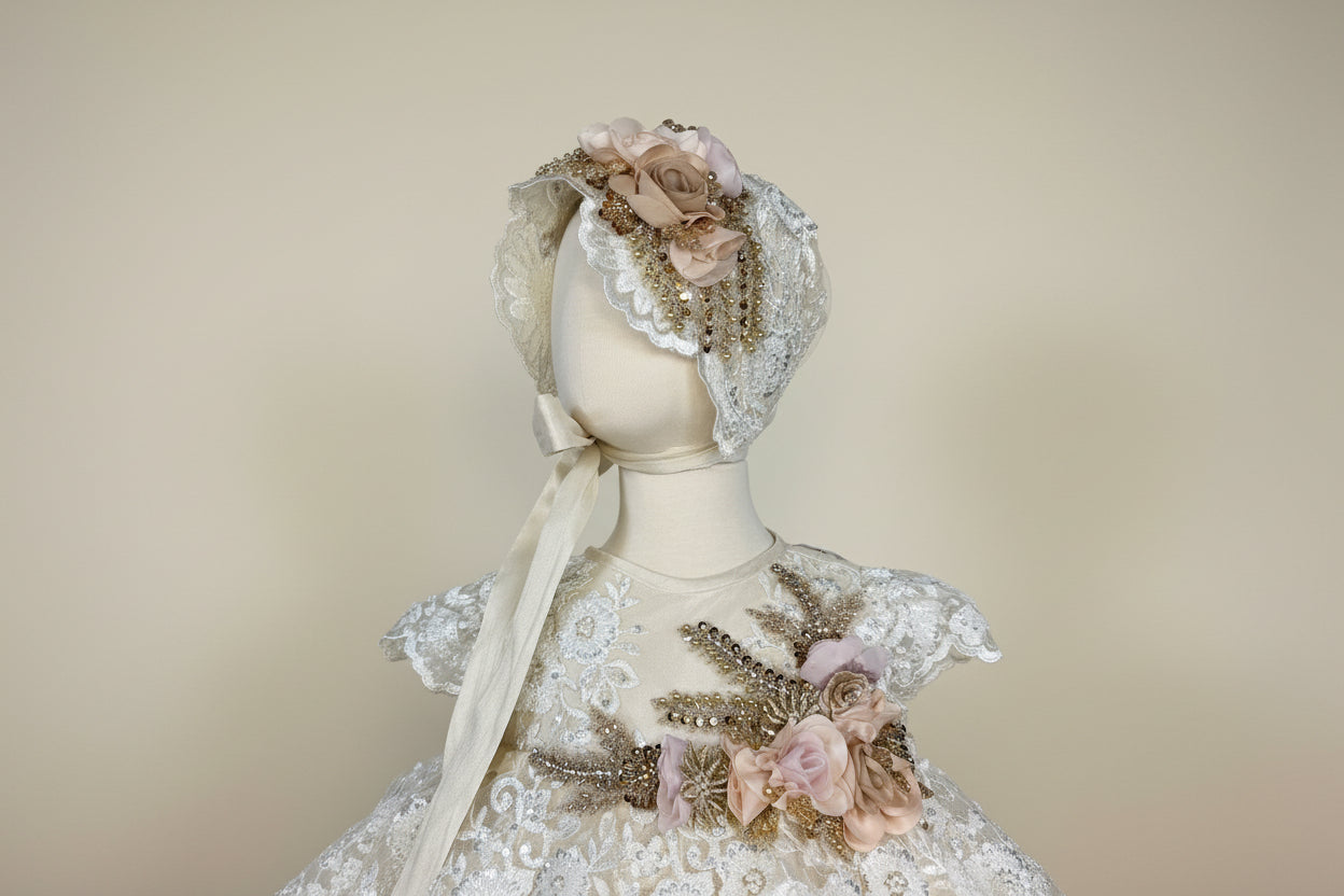 JAQUIE BAPTISM DRESS IN CHAMPAGNE/ ROPON JAQUIE EN TONO CHAMPAGNE