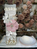 3 piece Girl baptism candle set in ivory Style 71